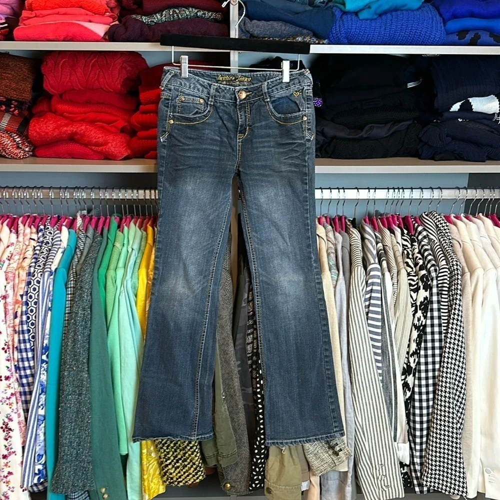 Justice blue slightly flared jeans girls size 14
